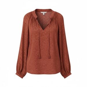 Crown &‎ Ivy orange print long sleeve blouse top Women's, size X-Large